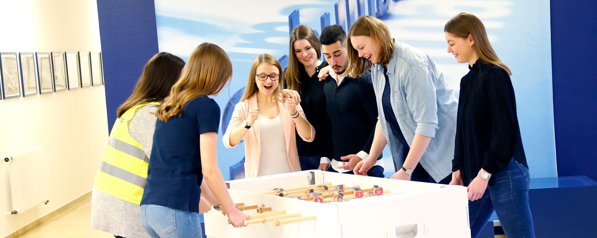 Trainees play table football