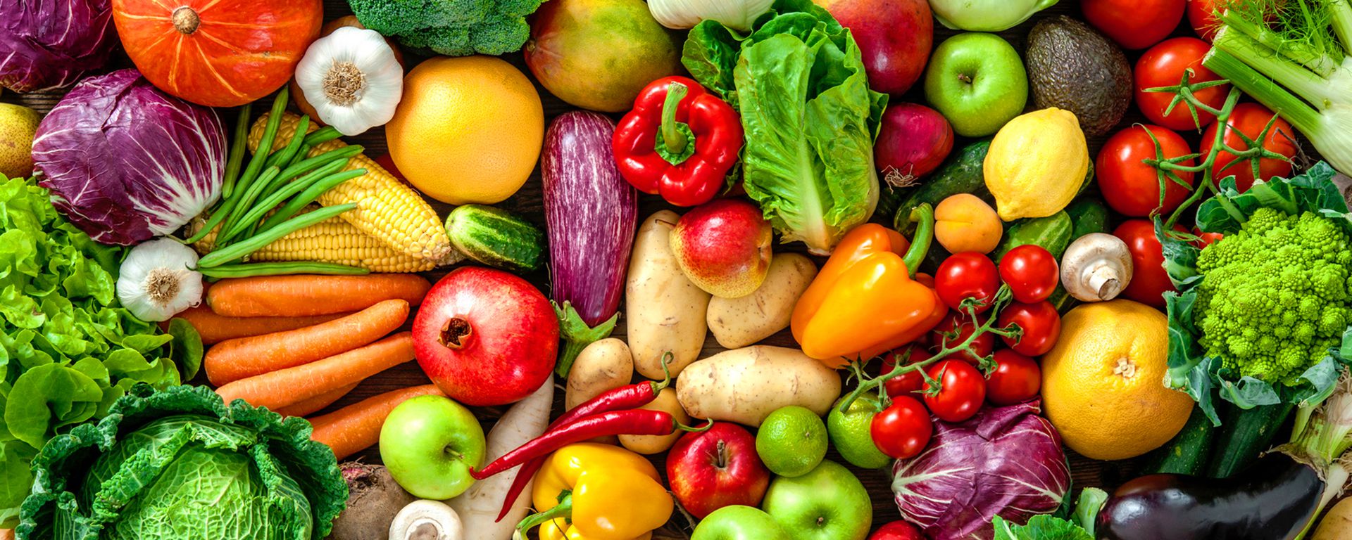 Colourful mix of fruit and vegetables